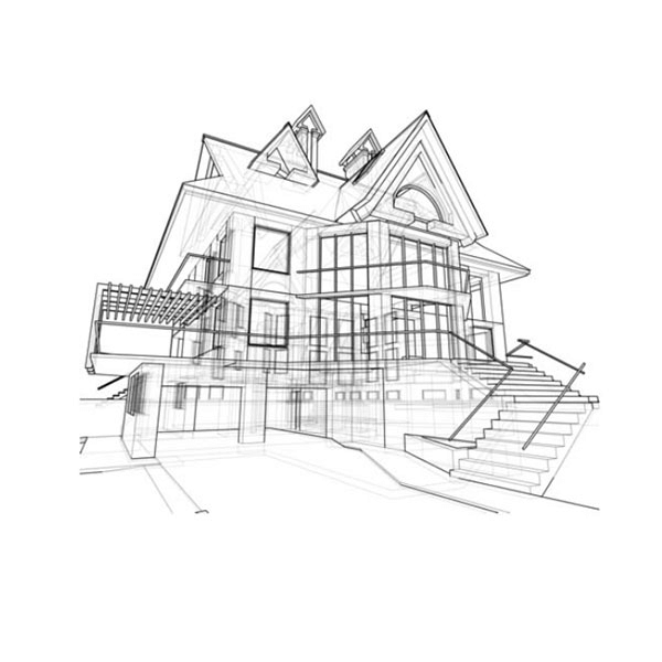 Skizze eines Hauses.